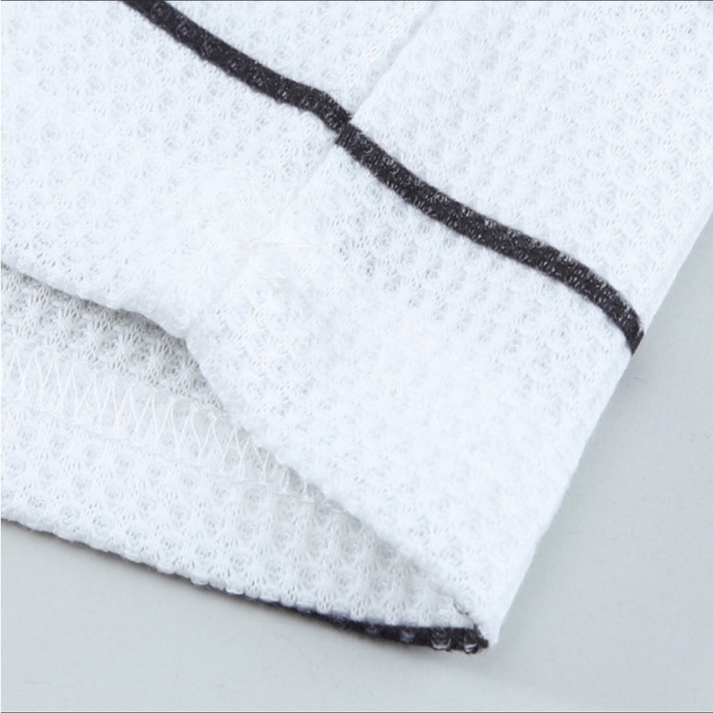 #25 Henley White & Navy Waffle Weave L.S. Top - Picture 9 of 12